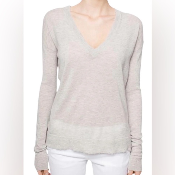 Zadig & Voltaire Happy M Wings V Neck Sweater Dark Gray Cashmere Size S NWOT - Picture 5 of 9